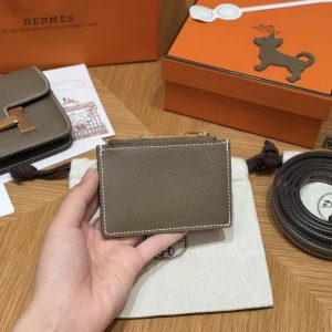 Hermes Constance Slim Wallet Handmade In Epsom Calfskin Leather Gold Hardware 18 Etoupe - Image 9