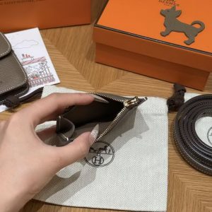Hermes Constance Slim Wallet Handmade In Epsom Calfskin Leather Gold Hardware 18 Etoupe - Image 7