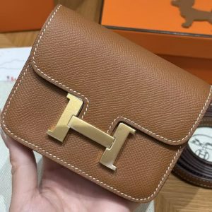 Hermes Constance Slim Wallet Handmade In Epsom Calfskin Leather Gold Hardware 37 Gold - Image 2