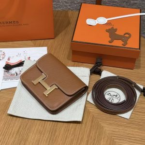 Hermes Constance Slim Wallet Handmade In Epsom Calfskin Leather Gold Hardware 37 Gold - Image 6