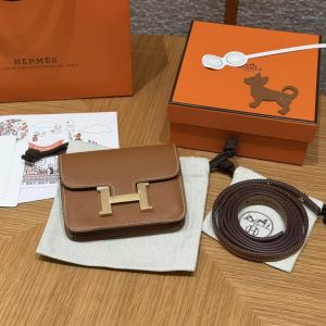 Hermes Constance Slim Wallet Handmade In Epsom Calfskin Leather Gold Hardware 37 Gold - Image 5