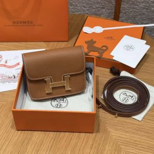 Hermes Constance Slim Wallet Handmade In Epsom Calfskin Leather Gold Hardware 37 Gold - Image 4
