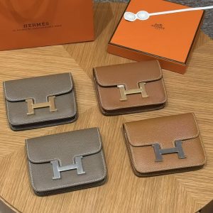 Hermes Constance Slim Wallet Handmade In Epsom Calfskin Leather Gold Hardware 37 Gold - Image 3