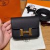 Hermes Constance Slim Wallet Handmade In Epsom Calfskin Leather Gold Hardware 89 Noir