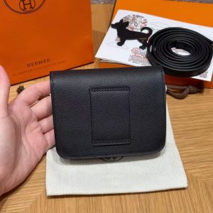 Hermes Constance Slim Wallet Handmade In Epsom Calfskin Leather Gold Hardware 89 Noir - Image 2