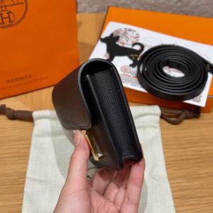 Hermes Constance Slim Wallet Handmade In Epsom Calfskin Leather Gold Hardware 89 Noir - Image 14
