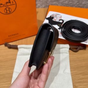 Hermes Constance Slim Wallet Handmade In Epsom Calfskin Leather Gold Hardware 89 Noir - Image 13