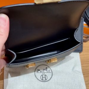 Hermes Constance Slim Wallet Handmade In Epsom Calfskin Leather Gold Hardware 89 Noir - Image 11