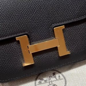 Hermes Constance Slim Wallet Handmade In Epsom Calfskin Leather Gold Hardware 89 Noir - Image 10