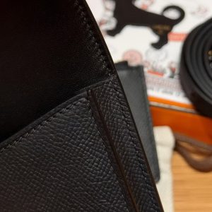 Hermes Constance Slim Wallet Handmade In Epsom Calfskin Leather Gold Hardware 89 Noir - Image 7