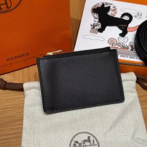 Hermes Constance Slim Wallet Handmade In Epsom Calfskin Leather Gold Hardware 89 Noir - Image 4