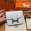 Hermes Constance Slim Wallet Handmade In Epsom Calfskin Leather Silver Hardware 08 Blue Pale