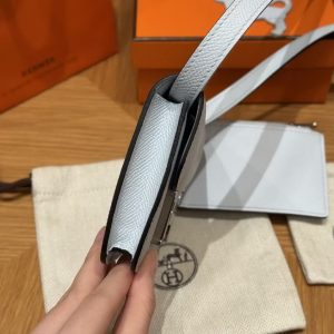 Hermes Constance Slim Wallet Handmade In Epsom Calfskin Leather Silver Hardware 08 Blue Pale - Image 15