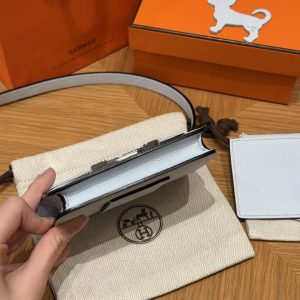 Hermes Constance Slim Wallet Handmade In Epsom Calfskin Leather Silver Hardware 08 Blue Pale - Image 13