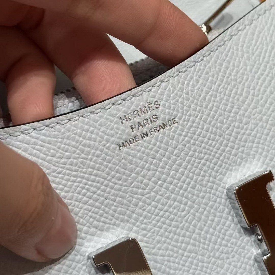 Hermes Constance Slim Wallet Handmade In Epsom Calfskin Leather Silver Hardware 08 Blue Pale - Image 12