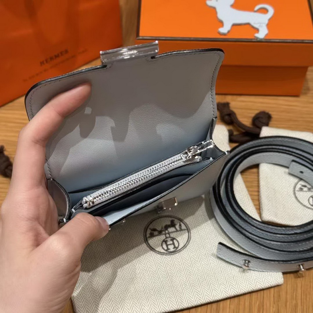 Hermes Constance Slim Wallet Handmade In Epsom Calfskin Leather Silver Hardware 08 Blue Pale - Image 10