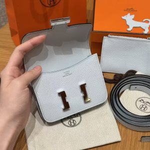 Hermes Constance Slim Wallet Handmade In Epsom Calfskin Leather Silver Hardware 08 Blue Pale - Image 9