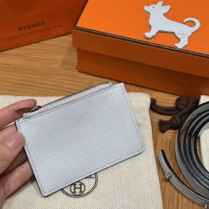 Hermes Constance Slim Wallet Handmade In Epsom Calfskin Leather Silver Hardware 08 Blue Pale - Image 3
