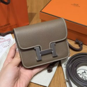 Hermes Constance Slim Wallet Handmade In Epsom Calfskin Leather Silver Hardware 18 Etoupe