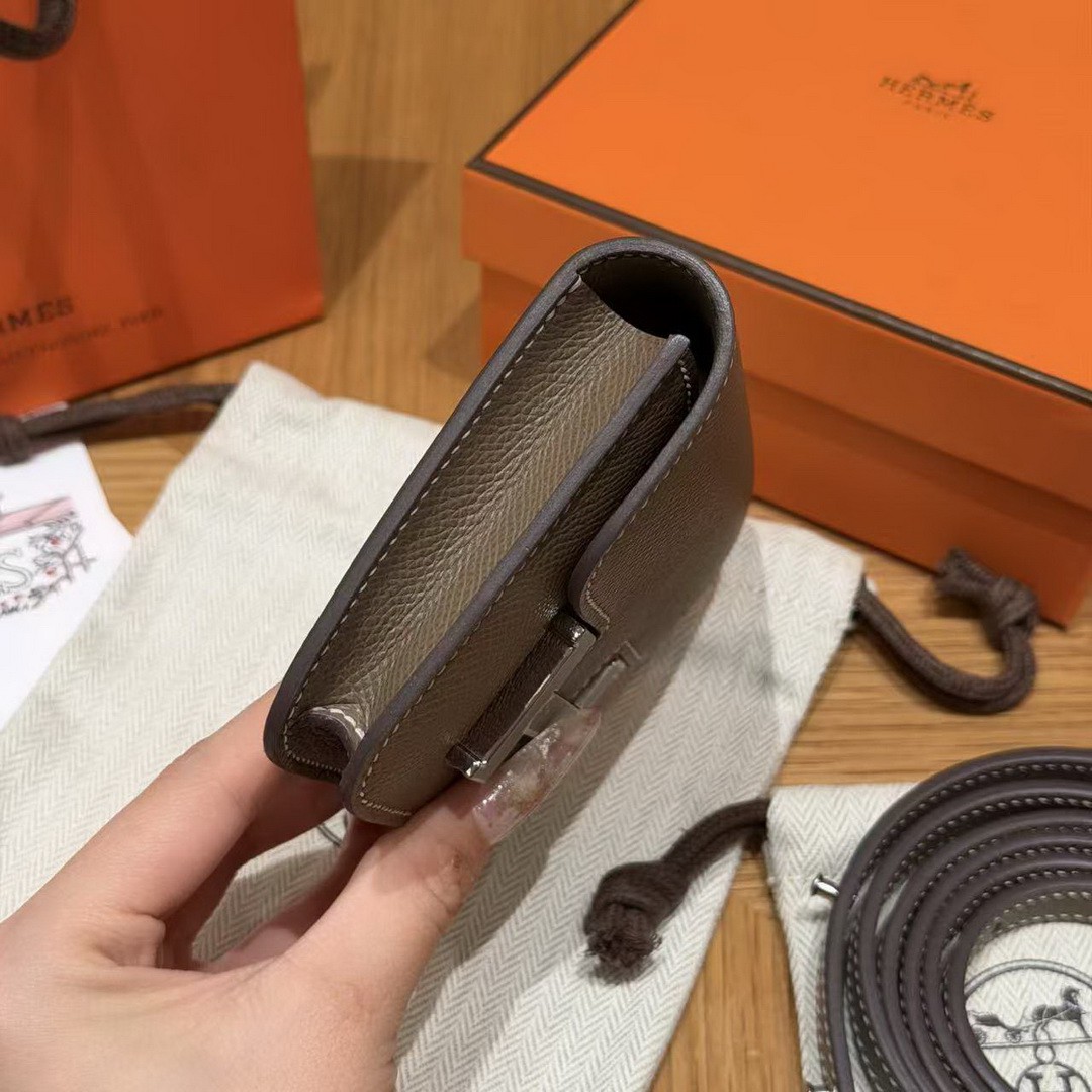 Hermes Constance Slim Wallet Handmade In Epsom Calfskin Leather Silver Hardware 18 Etoupe - Image 20
