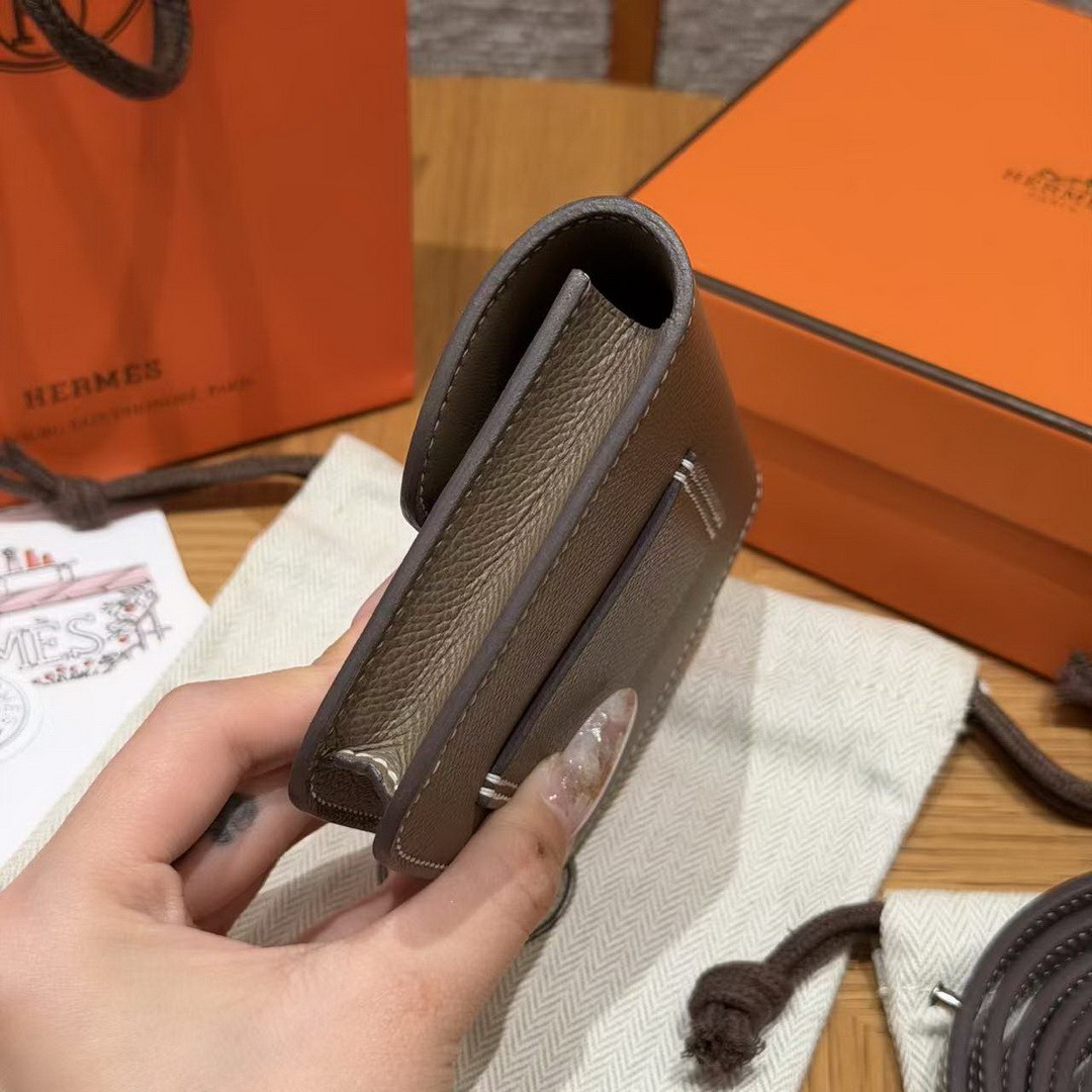 Hermes Constance Slim Wallet Handmade In Epsom Calfskin Leather Silver Hardware 18 Etoupe - Image 19