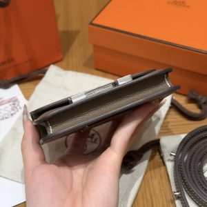 Hermes Constance Slim Wallet Handmade In Epsom Calfskin Leather Silver Hardware 18 Etoupe - Image 18