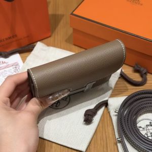 Hermes Constance Slim Wallet Handmade In Epsom Calfskin Leather Silver Hardware 18 Etoupe - Image 17