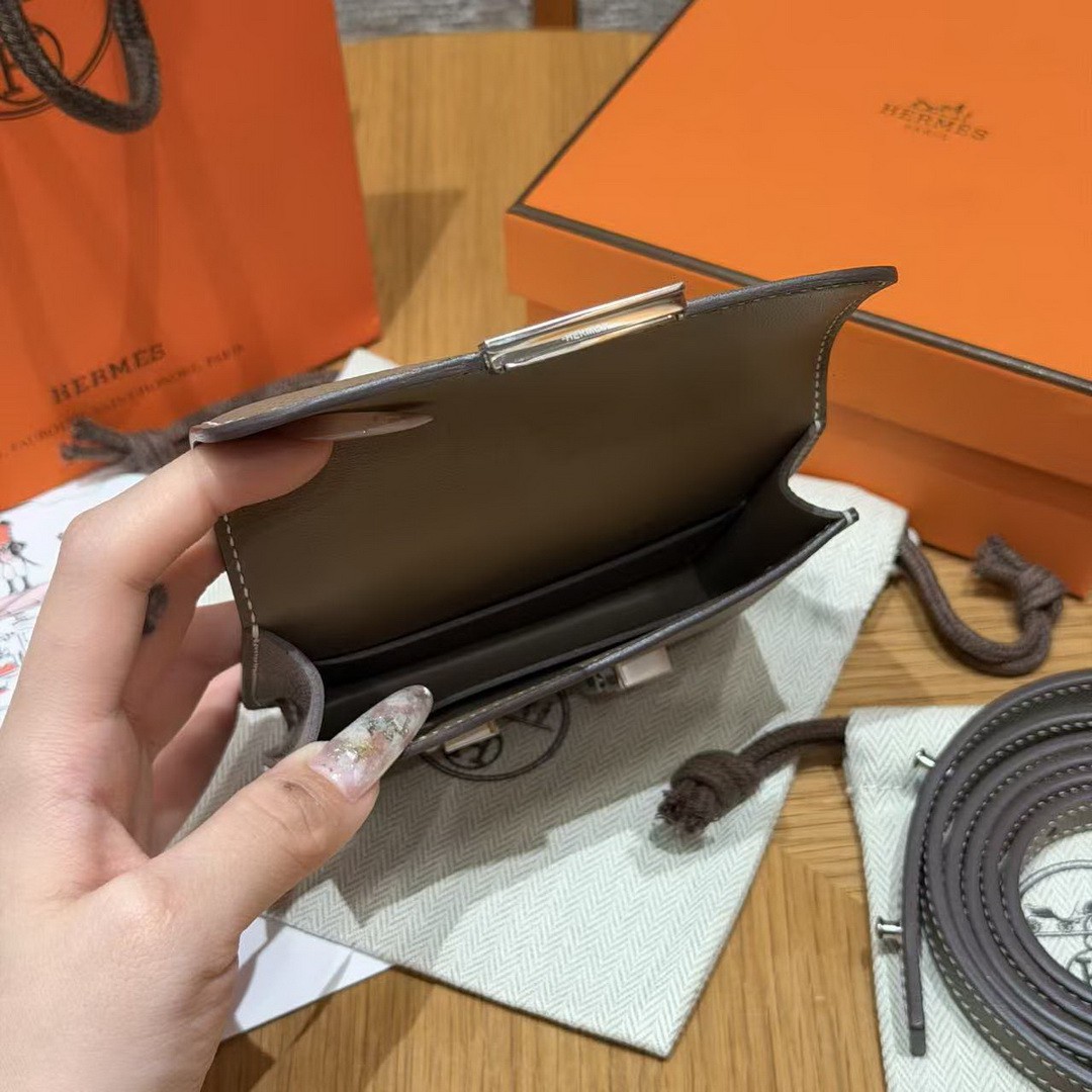 Hermes Constance Slim Wallet Handmade In Epsom Calfskin Leather Silver Hardware 18 Etoupe - Image 16