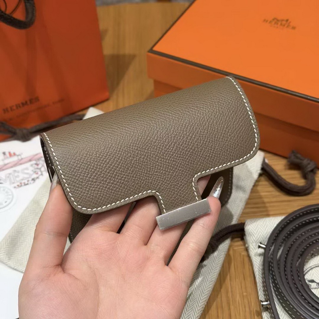 Hermes Constance Slim Wallet Handmade In Epsom Calfskin Leather Silver Hardware 18 Etoupe - Image 12