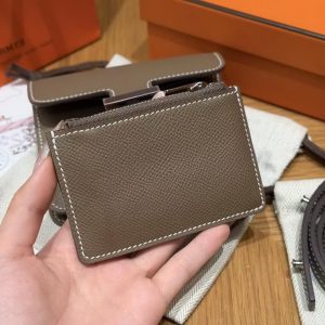 Hermes Constance Slim Wallet Handmade In Epsom Calfskin Leather Silver Hardware 18 Etoupe - Image 9