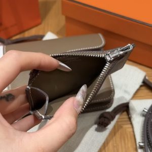 Hermes Constance Slim Wallet Handmade In Epsom Calfskin Leather Silver Hardware 18 Etoupe - Image 6