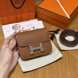Hermes Constance Slim Wallet Handmade In Epsom Calfskin Leather Silver Hardware 37 Gold