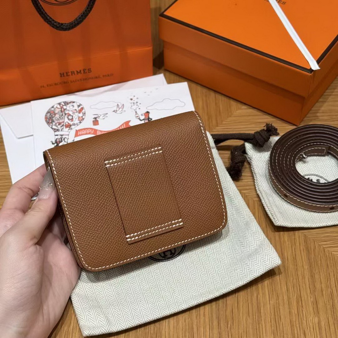 Hermes Constance Slim Wallet Handmade In Epsom Calfskin Leather Silver Hardware 37 Gold - Image 2