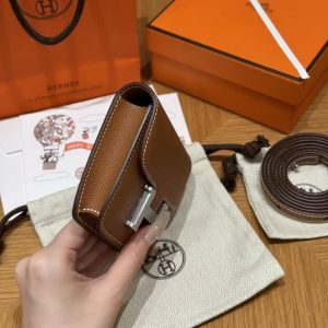 Hermes Constance Slim Wallet Handmade In Epsom Calfskin Leather Silver Hardware 37 Gold - Image 15