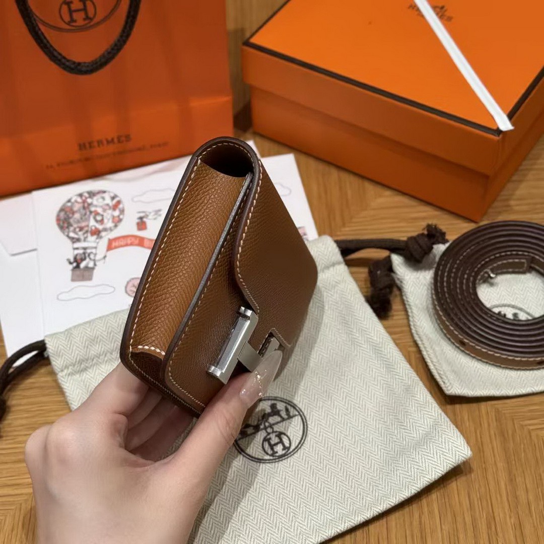Hermes Constance Slim Wallet Handmade In Epsom Calfskin Leather Silver Hardware 37 Gold - Image 15