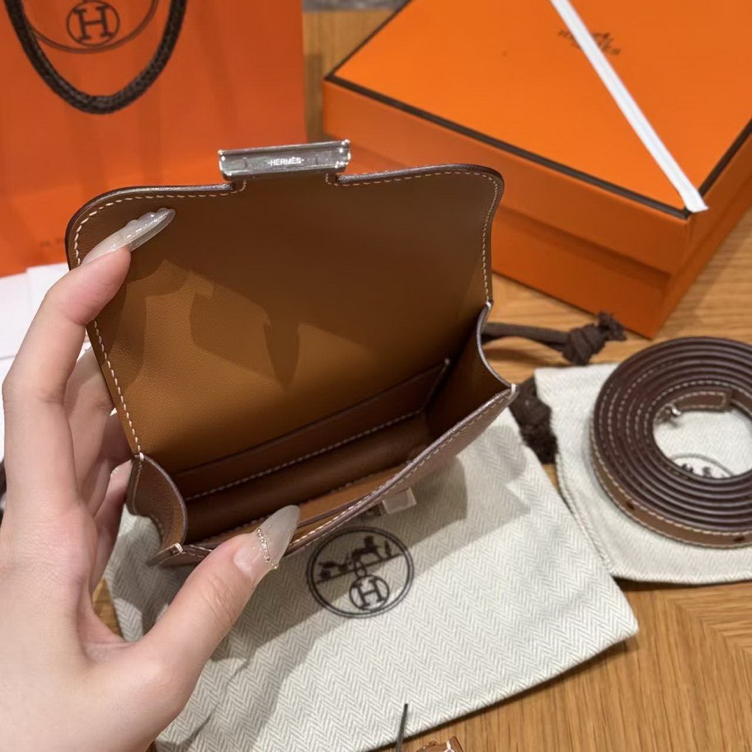 Hermes Constance Slim Wallet Handmade In Epsom Calfskin Leather Silver Hardware 37 Gold - Image 11