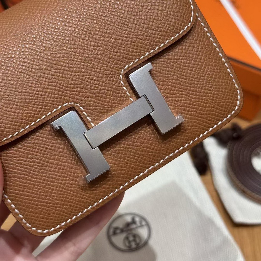 Hermes Constance Slim Wallet Handmade In Epsom Calfskin Leather Silver Hardware 37 Gold - Image 10
