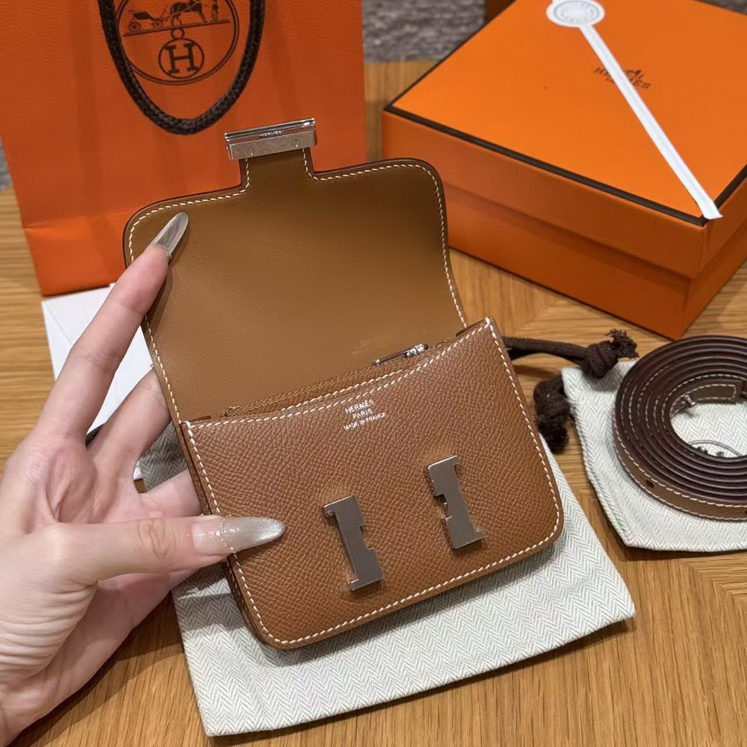 Hermes Constance Slim Wallet Handmade In Epsom Calfskin Leather Silver Hardware 37 Gold - Image 9