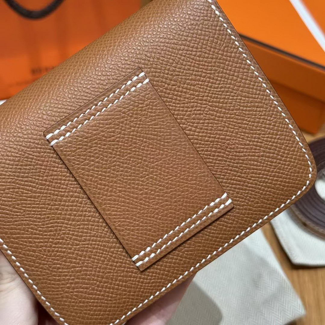 Hermes Constance Slim Wallet Handmade In Epsom Calfskin Leather Silver Hardware 37 Gold - Image 4