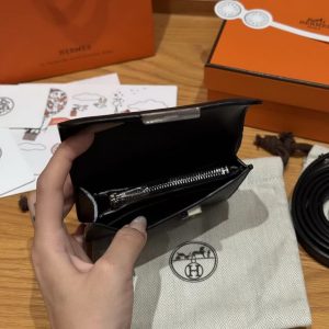 Hermes Constance Slim Wallet Handmade In Epsom Calfskin Leather Silver Hardware 89 Noir - Image 16