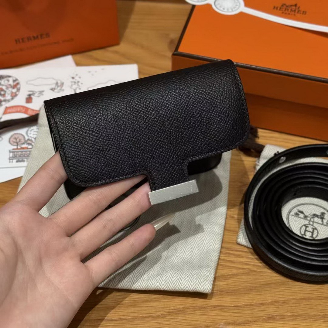 Hermes Constance Slim Wallet Handmade In Epsom Calfskin Leather Silver Hardware 89 Noir - Image 8