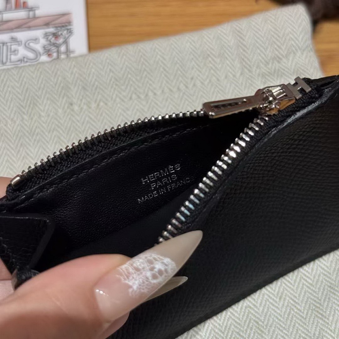 Hermes Constance Slim Wallet Handmade In Epsom Calfskin Leather Silver Hardware 89 Noir - Image 3