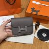 Hermes Constance Slim Wallet Handmade In Epsom Calfskin Leather Silver Hardware 8F Gris Etain