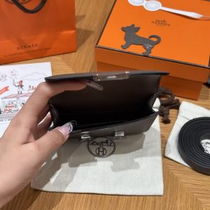 Hermes Constance Slim Wallet Handmade In Epsom Calfskin Leather Silver Hardware 8F Gris Etain - Image 11