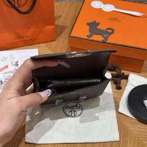 Hermes Constance Slim Wallet Handmade In Epsom Calfskin Leather Silver Hardware 8F Gris Etain - Image 10