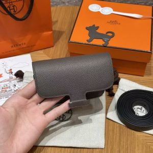 Hermes Constance Slim Wallet Handmade In Epsom Calfskin Leather Silver Hardware 8F Gris Etain - Image 7