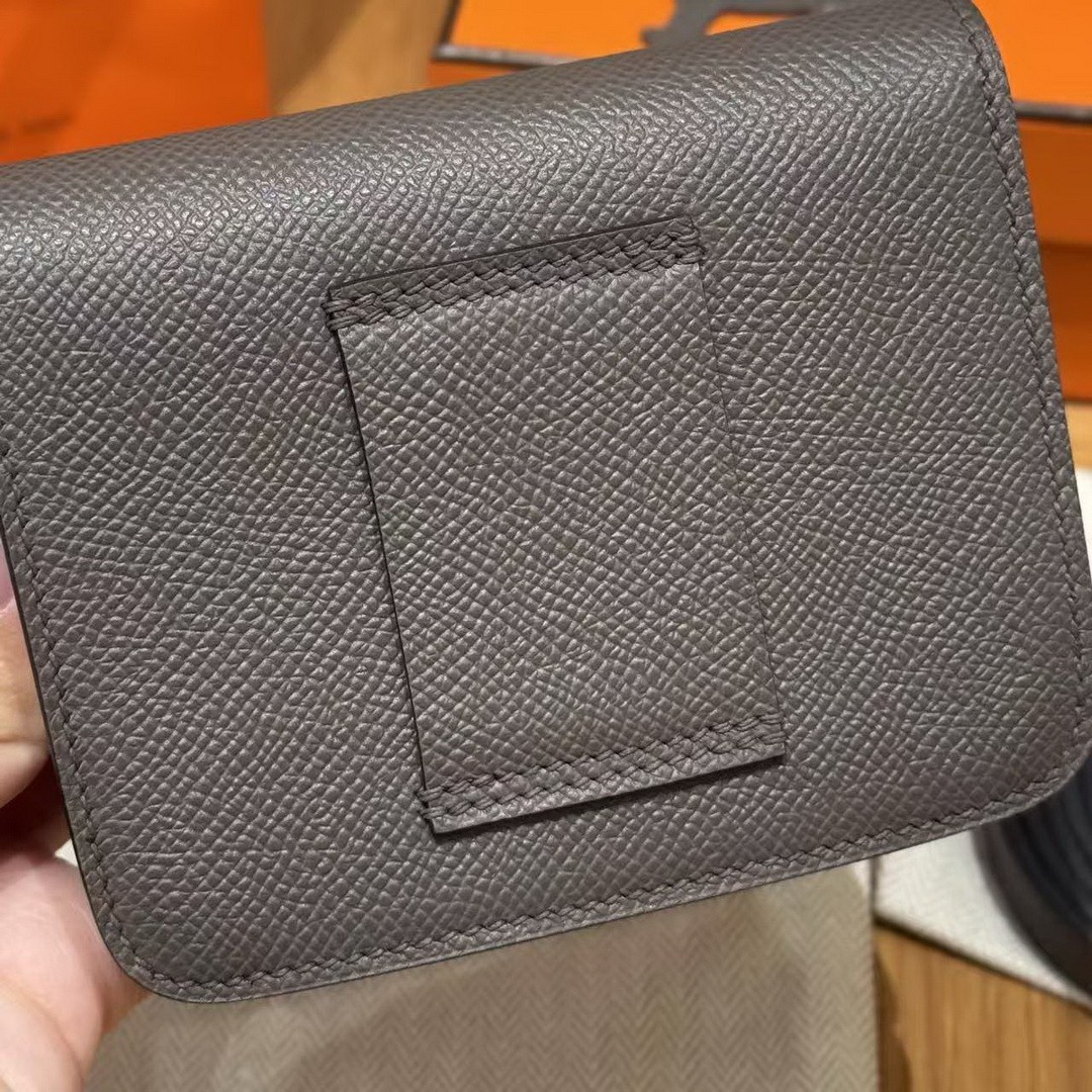 Hermes Constance Slim Wallet Handmade In Epsom Calfskin Leather Silver Hardware 8F Gris Etain - Image 6