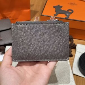Hermes Constance Slim Wallet Handmade In Epsom Calfskin Leather Silver Hardware 8F Gris Etain - Image 4
