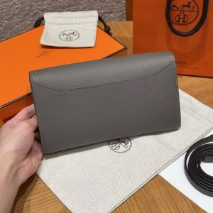 Hermes Constance To Go Wallet Handmade In Epsom Calfskin Leather Gold Hardware 0L Gris Meyer - Image 2