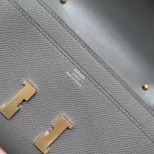 Hermes Constance To Go Wallet Handmade In Epsom Calfskin Leather Gold Hardware 0L Gris Meyer - Image 12